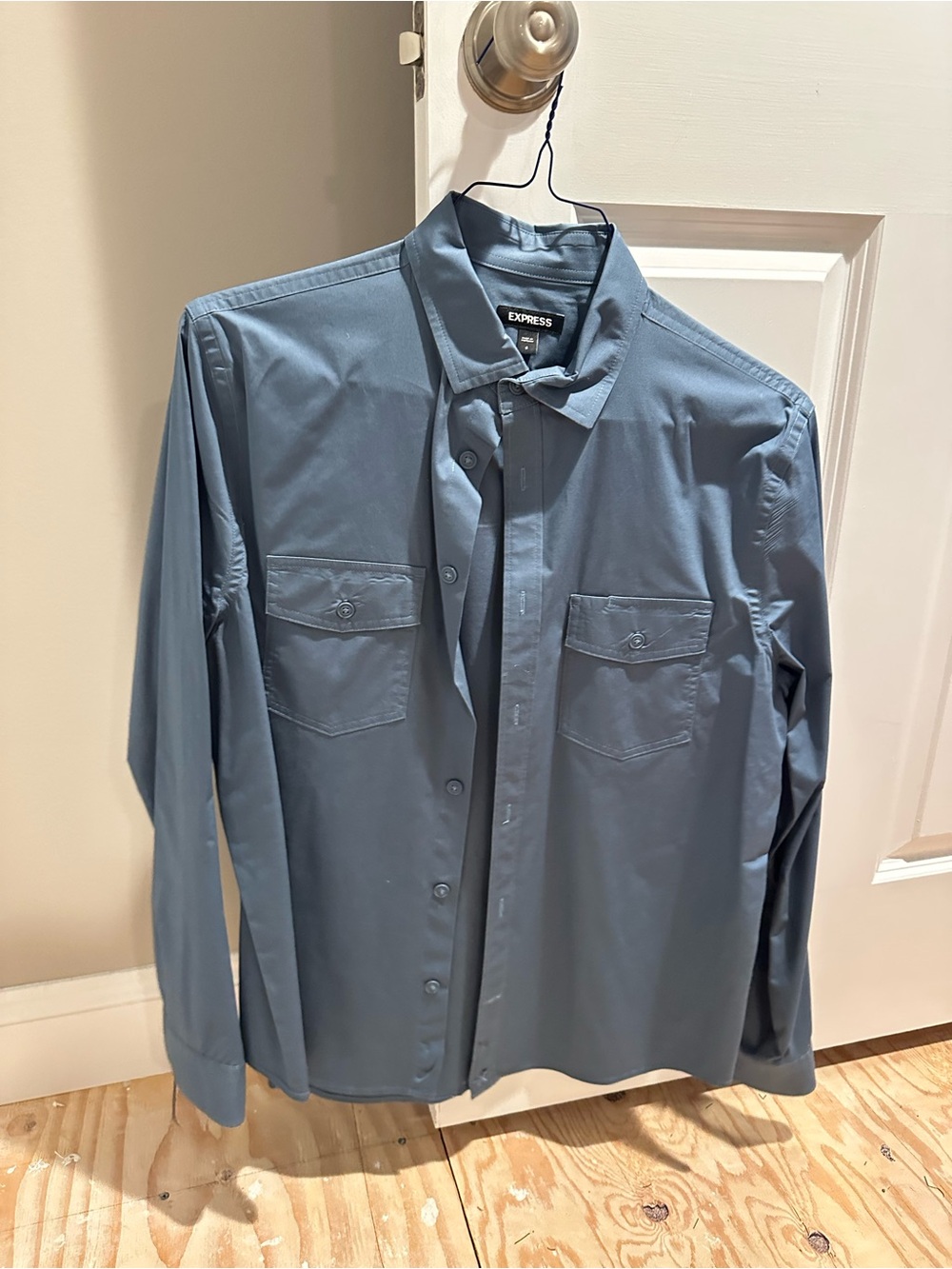 Express Men's Slate Blue Button-Up Work Shirt